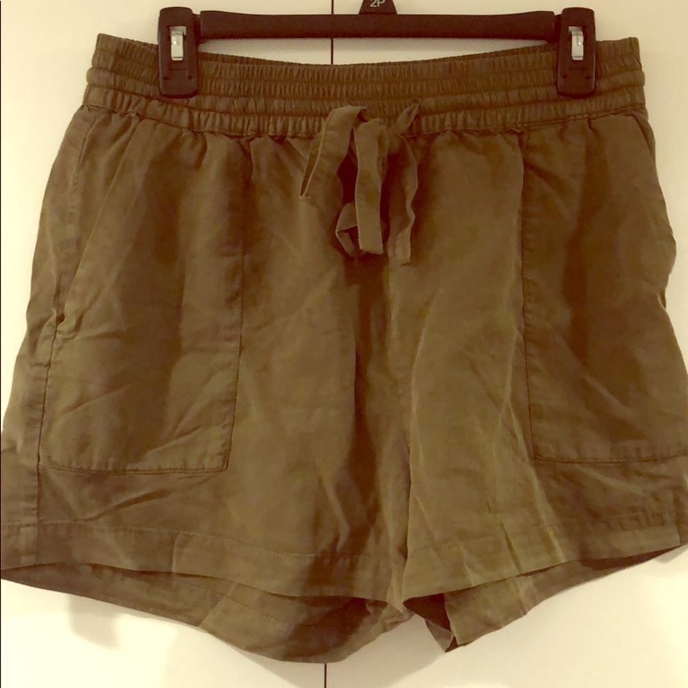 Olive shorts.